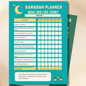 Afdrukbare weeksjabloon Ramadan | Weekplanner Ramadan|Directe download|
