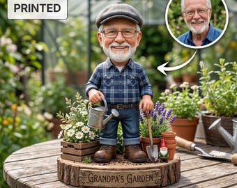Personalisierte Opa Gartenzwerg 2D FLAT Holzblock, Benutzerdefinierte Foto Karikatur Plaque Zeichen, Vatertagsandenken, Gartengeschenk für Ihn