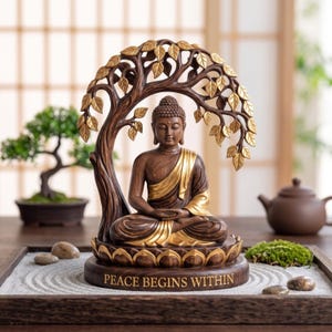 Personlig mediterande Buddha i trä, anpassad Bodhi-trädskylt, Zen Lotus-minnessak, spirituell mindfulness-gåva