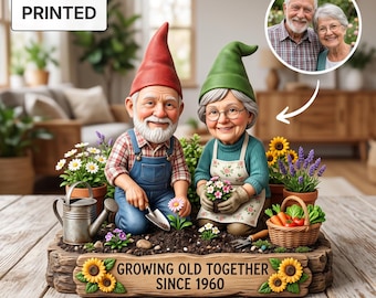 Nain de jardin 2D personnalisé pour grands-parents, plaque photo personnalisée, souvenir à planter ensemble, cadeau pour grand-mère et grand-père