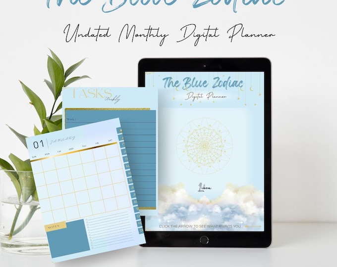Libra Zodiac Digital Planner: Undated Monthly, Weekly, Gratitude Pages (PDF Downloads
