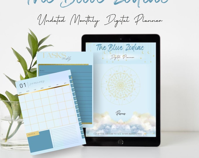 Pisces Zodiac Digital Planner: Undated Monthly, Weekly, Gratitude Pages (PDF Downloads)