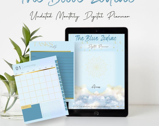 Aries Zodiac Digital Planner: Undated Monthly, Weekly Gratitude (PDF Downloads)