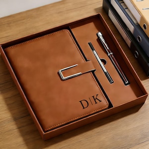 Personalized Engraved Leather Notebook Set Custom Journal Gift for Teachers,Graduation Gift, Unique Writing Diary