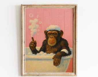 Bath Time Monkey Poster Funny Bathroom Wall Art