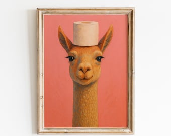 Llama Toilet Paper Poster Funny Animal Bathroom Wall Art