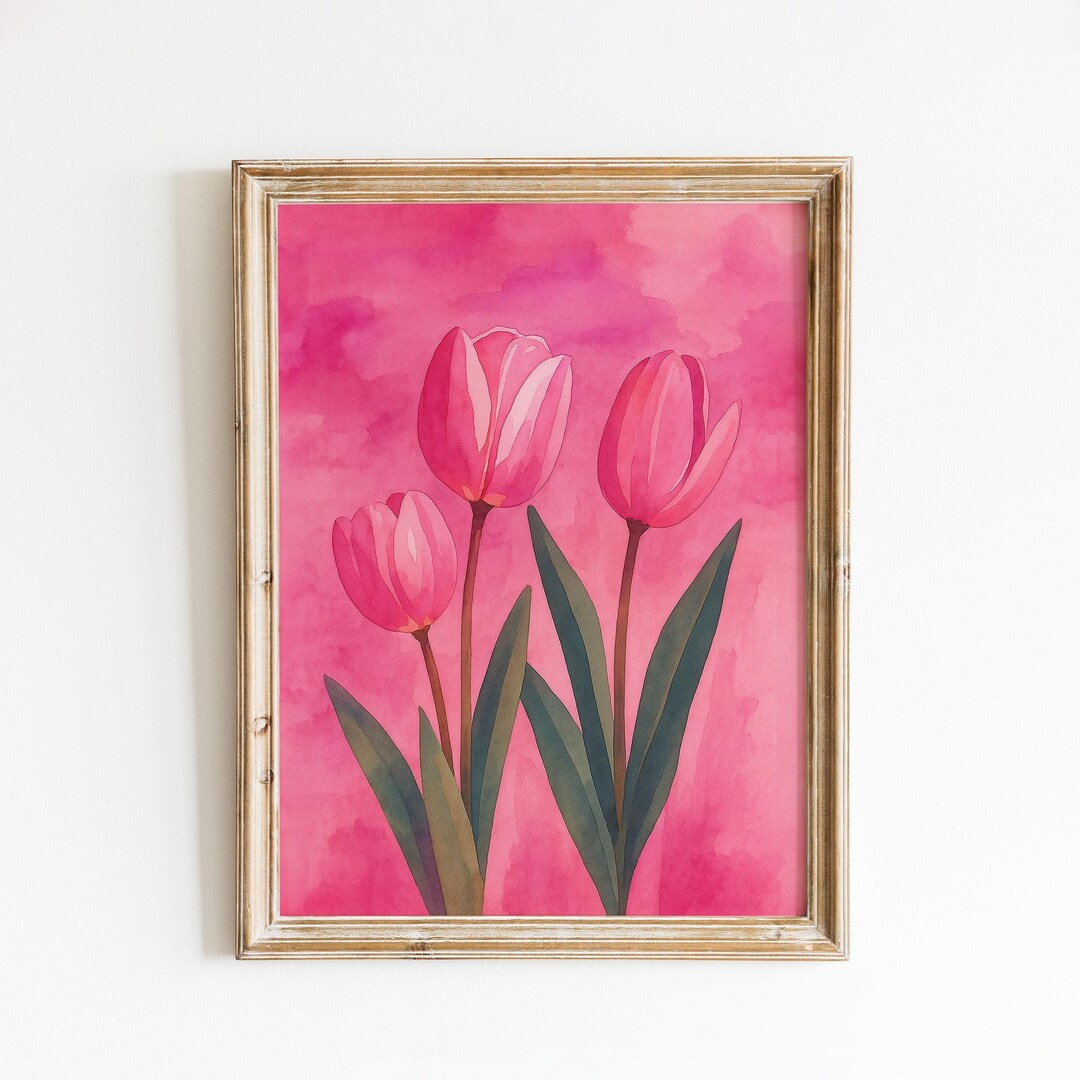 Pink Tulip Poster – Modern Floral Wall Art - Etsy