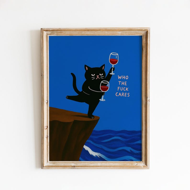 Funny Cat Poster – Black Cat With Wine and Quote Wall Art - Etsy