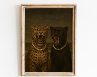 Luxury Leopard Art Print – Dark Animal Portrait with Pearls