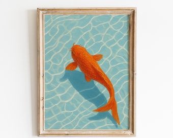 Minimal Koi Fish Poster Calm Blue Wall Art