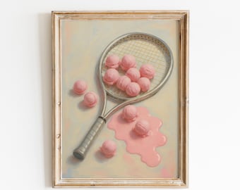 Tennis & Strawberry Gelato Poster – Surreal Summer Art Print