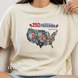 250th Anniversary USA Shirt Semiquincentennial 1776-2026 Vintage Denim Patch Map Graphic Tee America 250 Years of Freedom, Adult & Youth