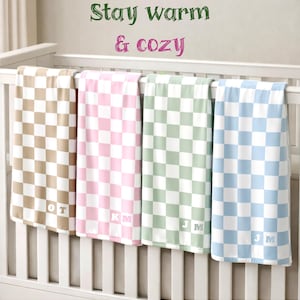 Personalized Baby Blanket with Initials, Custom Checkerboard Throw, Personalized Nursery Decor, Baby Shower Gift, Available Multiple Colors