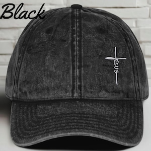 Jesus Cross Embroidered Hat | Vintage Distressed Baseball Cap | Minimalist Christian Gift | Washed Cotton Dad Hat | Faith embroidery Cap