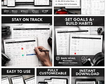 Gym Digital Planner Bundle | 12 Week Workout Planner | Fitness Habit Tracker PDF