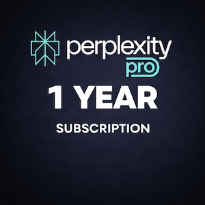 Puede incluir: Fondo azul oscuro con las palabras "perplexity pro" en blanco y turquesa. Debajo, el texto "1 YEAR SUBSCRIPTION" se muestra en letras blancas grandes y en negrita. Un logotipo geométrico turquesa y blanco está en la esquina superior izquierda.