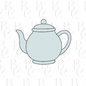 May include: A light blue teapot with a rounded body, a curved spout, and a loop handle. The lid has a small knob on top. The teapot is a simple, clean design, suitable for baking or crafting projects.