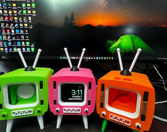 Base de carga para Apple Watch con TV retro (41/42 mm): decoración de escritorio de mediados de siglo