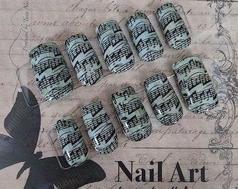 Vintage Sheet Music Press On Nails | Antique Parchment Music Note Fake Nails | Dark Academia Aesthetic Glue On Nails | Gift for Musicians