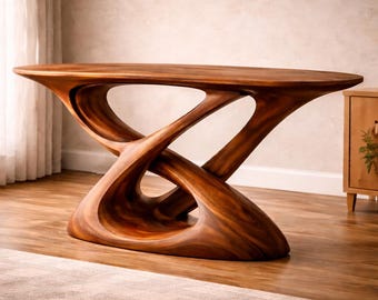 Sculptural Wooden Console Table, Modern Solid Walnut Entryway Table, Artistic Curved Base Hallway Table Luxury Furniture