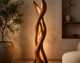 Sculptural Wooden Floor Lamp, Organic Tree Style LED Lamp, Handmade Wood Lighting, Modern Rustic Floor Light, Luxury Home Decor Lamp