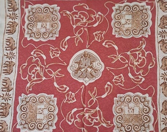 Jim Thompson elephant designed scarves. 100% silk, beige and brick colors, 18" x 18"