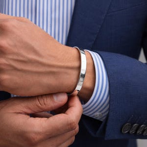 Custom Men's Cuff Bracelet, Diamond Engraved Stainless Steel, Personalized Gift