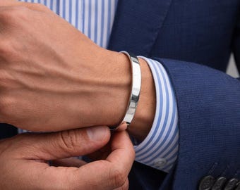 Pulsera tipo brazalete para hombre, personalizada, de acero inoxidable 316L con grabado de diamantes, regalo personalizado.