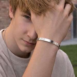 Personalized Cuff Bracelet, Diamond Engraved Stainless Steel, Gift for Teens