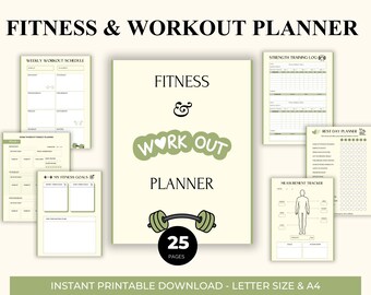 Fitness & Workout Planner | Gym Tracker, Strength Log, Cardio Log, Weekly Workout Schedule | Printable Fitness Journal PDF