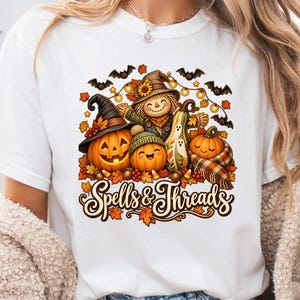 Spells And Threads Shirt, Witchy Pumpkin Halloween Tee, Comfort Colors Spooky Season Shirt