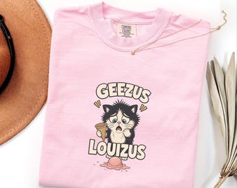 Geezus Louizus Cat Shirt, Funny Ice Cream Fail Meme — Comfort Colors 1717 Tee