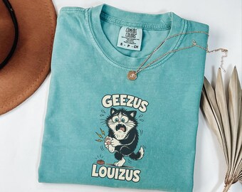 Geezus Louizus Cat Shirt, Funny Stepped on a Lego Meme — Comfort Colors 1717