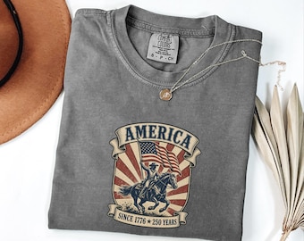 America 250 Shirt Vintage Western Cowboy USA Flag Tee, 1776 2026 Rustic Americana Patriotic Gift, Comfort Colors Vintage Western Tee