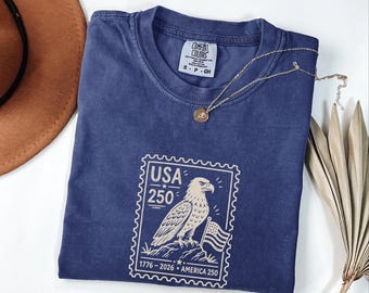 USA 250 Shirt Sketch Eagle 1776 2026 Doodle Stamp Tee, America 250th Anniversary Patriotic July 4th Gift, Comfort Colors Retro Tee