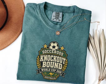 Australia Soccer Shirt, Socceroos Knockout Bound Tee, Aussie World Cup 2026 Football Fan Gift, Green and Gold Comfort Colors Shirt