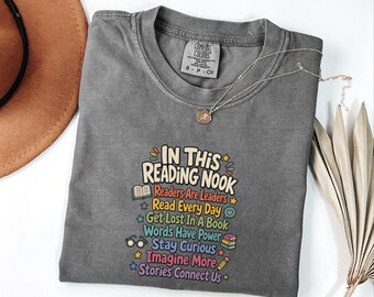 Comfort Colors Reading Teacher Shirt, In This Reading Nook Tee, Colorful Literacy Teacher Gift, Back To School Reading Teacher Shirt