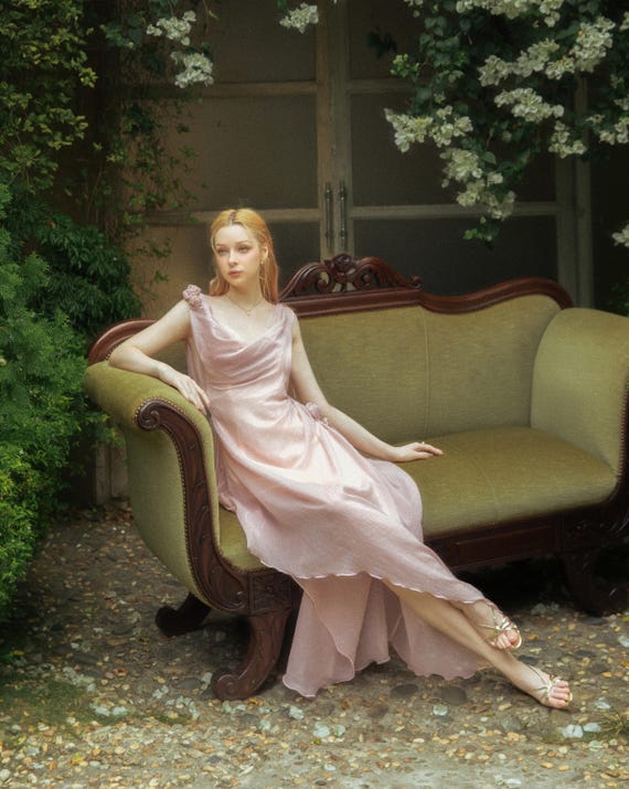 HANGKAO - ELYS DRESS, Boat neckline with an open back, adorned with handcrafted rose appliqus HANGKAO - ELYS DRESS, Boat neckline with an open back, adorned with handcrafted rose appliqus