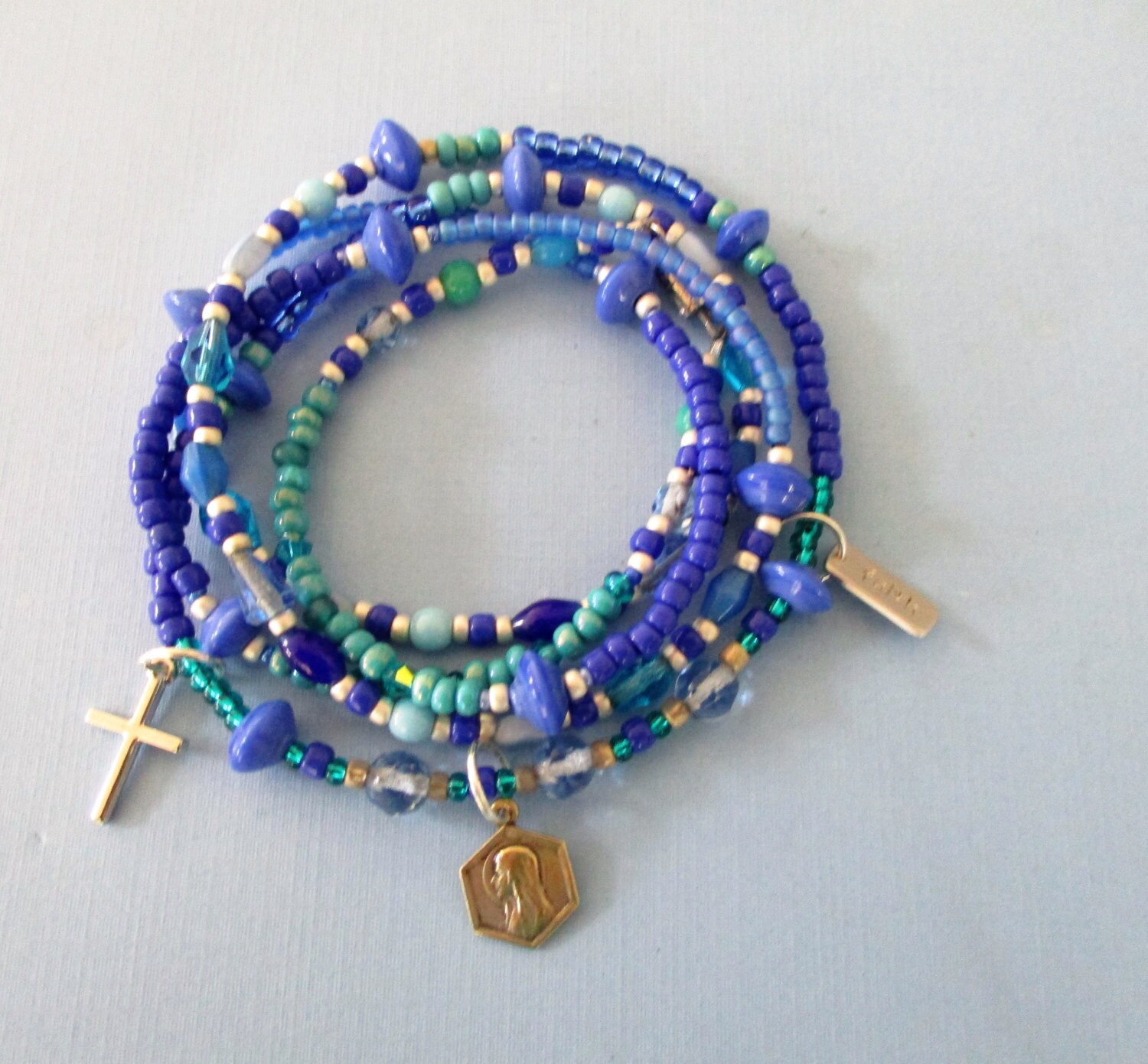 Religious Charm Bracelet Convertible Bracelet Beaded Boho | Etsy