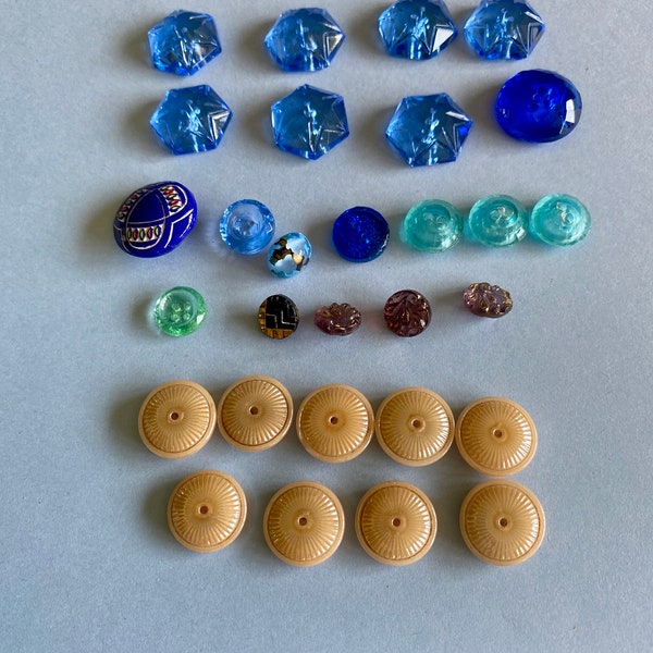 Lot of 28 Antique Glass Buttons - Pressed Glass Buttons - Collectible Buttons - Sewing Buttons