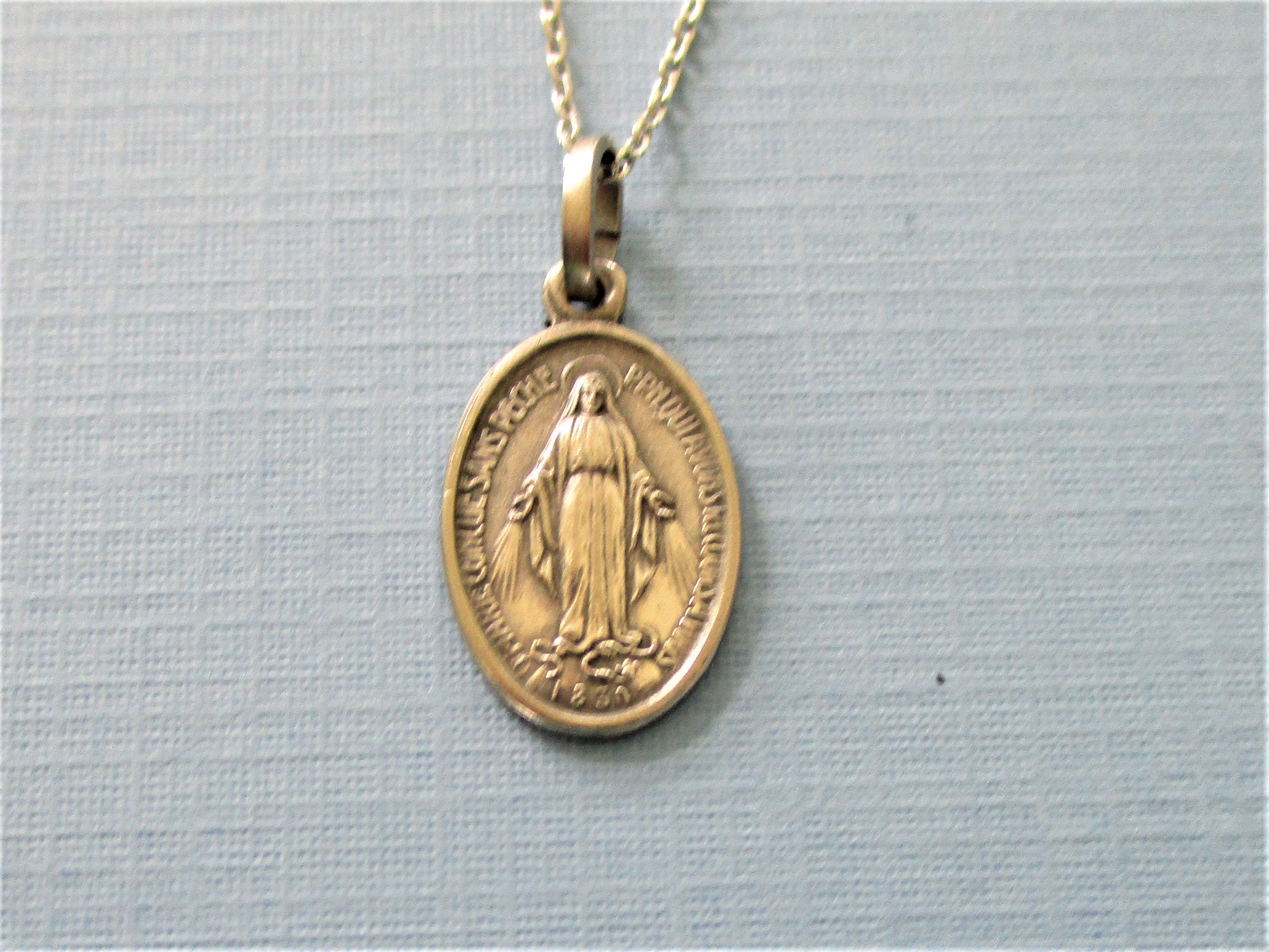 Antique French Silver Miraculous Medal Virgin Mary Necklace Gallery Photo