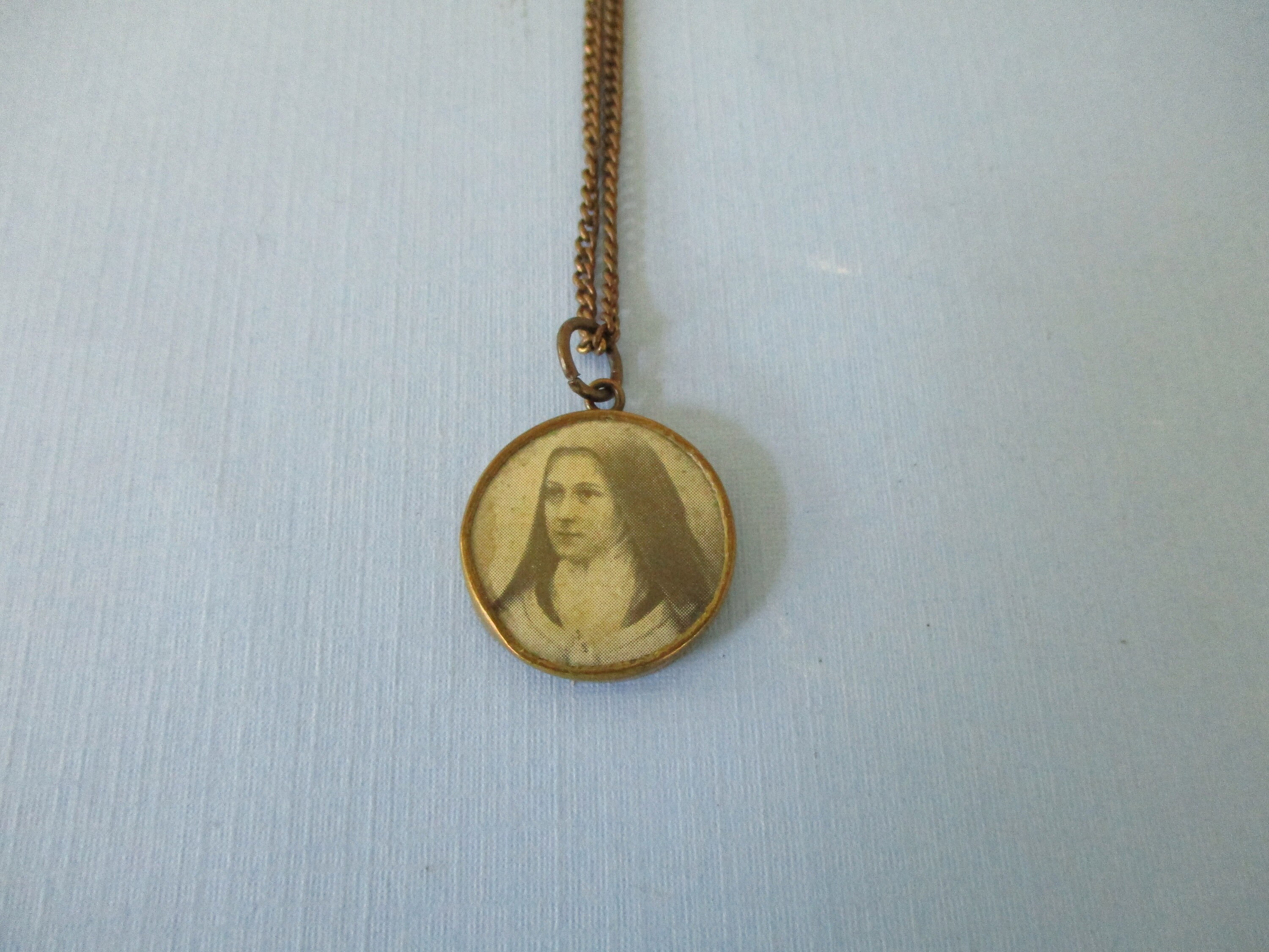 Antique Brass Virgin Mary Pendant Antique Photograph - 