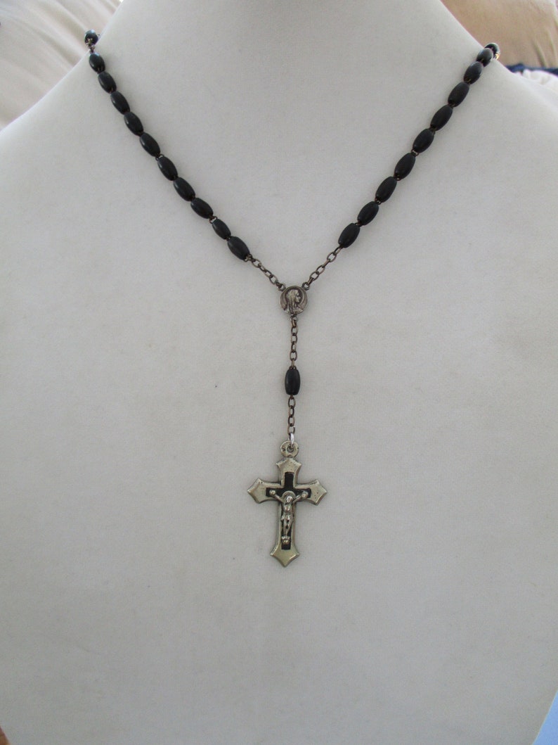 Virgin Mary Necklace Catholic Gifts Unisex Necklace Religious Jewelry Antique Ebony Rosary Necklace French Religious