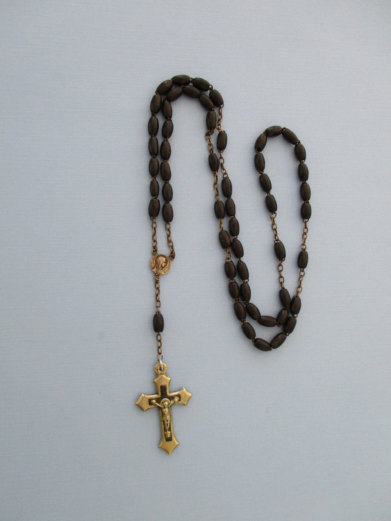 Virgin Mary Necklace Catholic Gifts Unisex Necklace Religious Jewelry Antique Ebony Rosary Necklace French Religious
