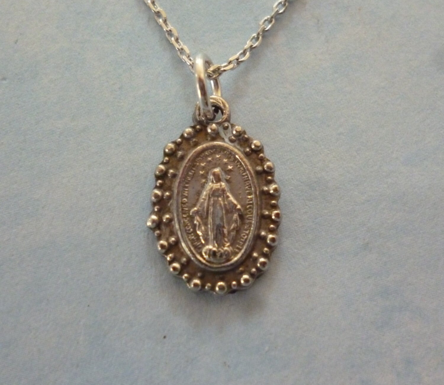Antique Miraculous Medal Virgin Mary Necklace Italian Religious Gallery Photo