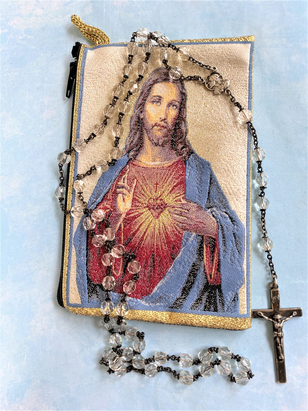 Crystal & Sterling Silver Rosary Beads With Rosary Purse Etsy