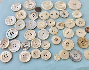 Large Lot of Antique Mother of Pearl Buttons - Large Round Buttons - Sewing Buttons - Craft Buttons - Button Collecting