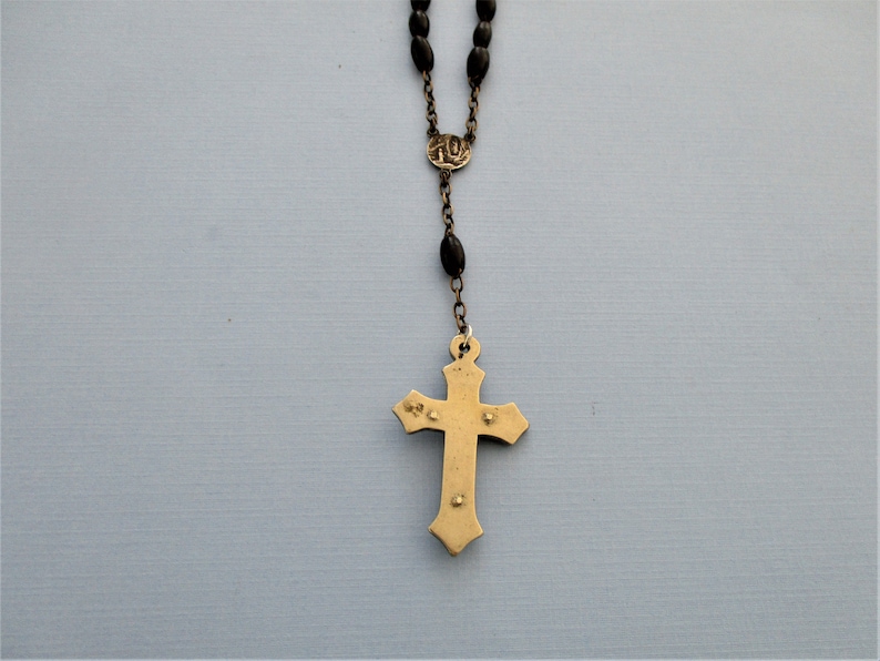 Virgin Mary Necklace Catholic Gifts Unisex Necklace Religious Jewelry Antique Ebony Rosary Necklace French Religious