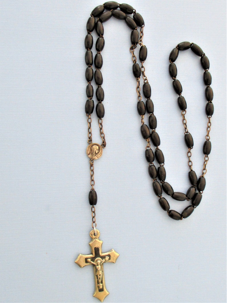 Virgin Mary Necklace Catholic Gifts Unisex Necklace Religious Jewelry Antique Ebony Rosary Necklace French Religious