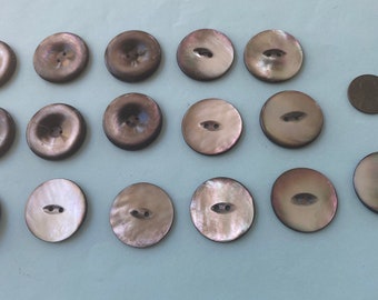 Lot of 12 Antique Gray Shell Buttons - Large Round Mother of Pearl Buttons - Sewing Buttons - Button Collecting